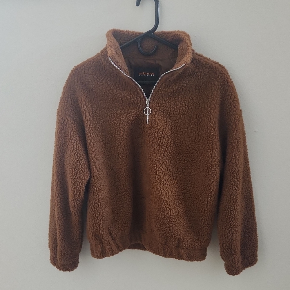 Ambiance Outerwear Brown Quarter-Zip Sweater